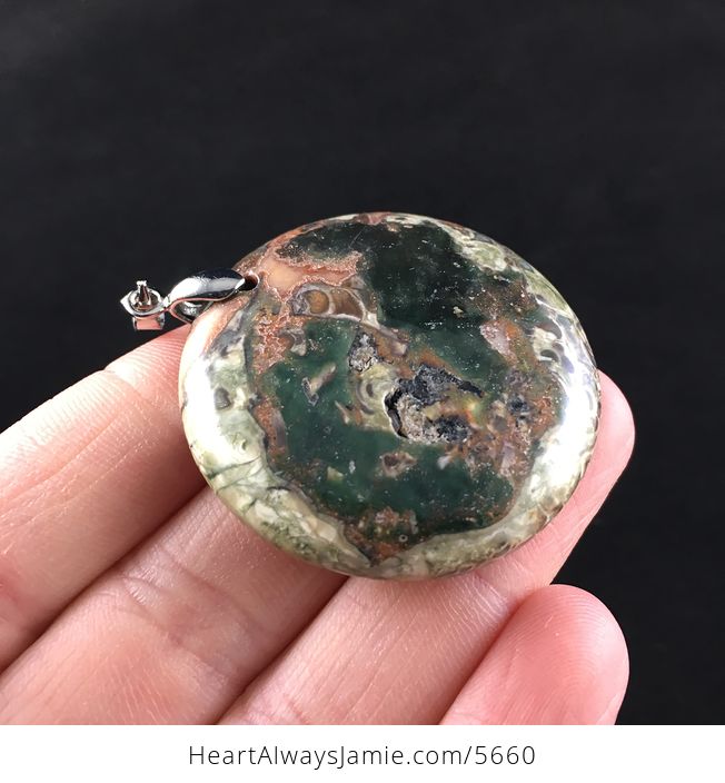 Round Shaped Rainforest Jasper Rhyolite Money Agate Stone Jewelry Pendant - #fvi3jFrhmNM-4
