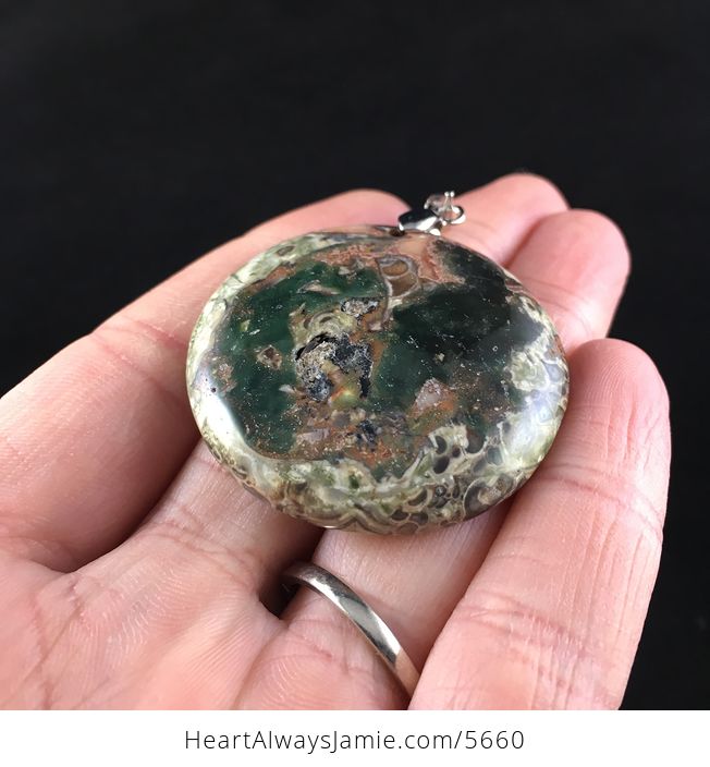 Round Shaped Rainforest Jasper Rhyolite Money Agate Stone Jewelry Pendant - #fvi3jFrhmNM-2