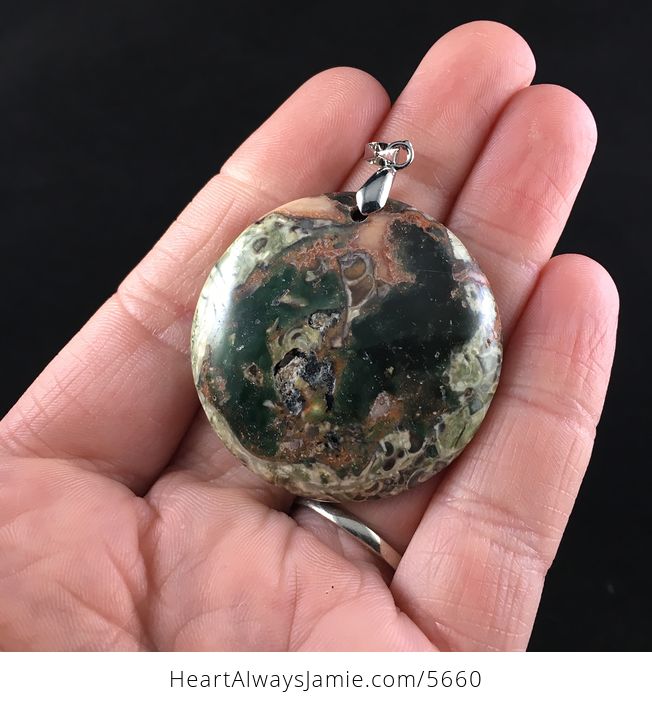 Round Shaped Rainforest Jasper Rhyolite Money Agate Stone Jewelry Pendant - #fvi3jFrhmNM-1