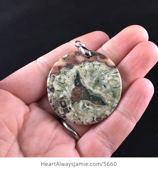 Round Shaped Rainforest Jasper Rhyolite Money Agate Stone Jewelry Pendant - #fvi3jFrhmNM-6
