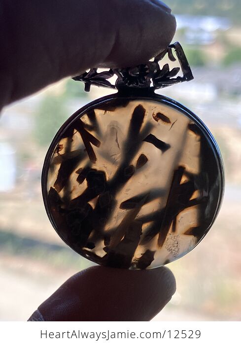 Round Stick Agate Letter F Scene Stone Crystal Jewelry Pendant - #3ZX1wunhLgw-8