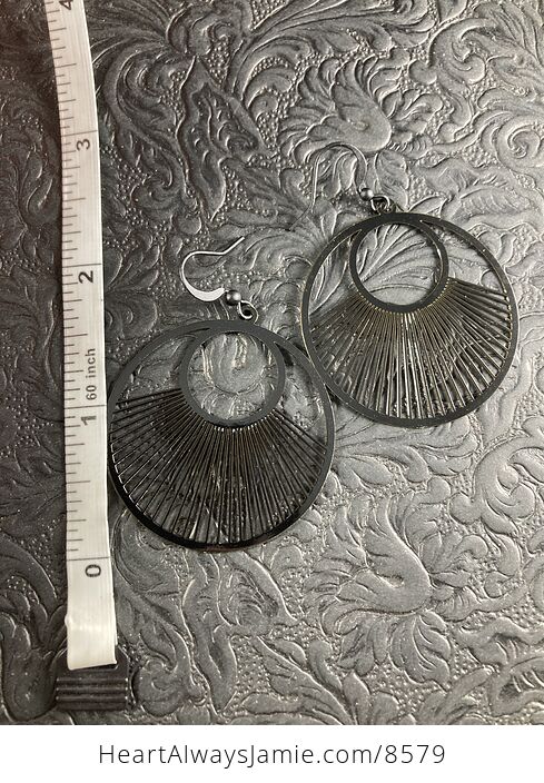 Round Sun Rays Black Metal Circle Earrings - #Jzxdv6Gmtxs-3