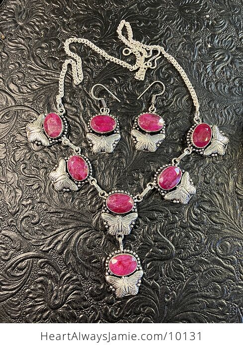Ruby Butterfly Earring and Necklace Crystal Stone Jewelry Set - #viAsB2kA6e0-1