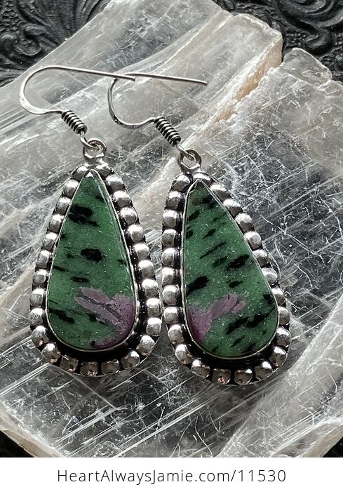 Ruby in Zoisite Crystal Stone Jewelry Earrings - #THMGGrR3nNo-1