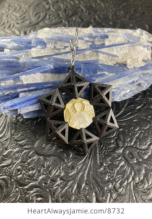 Saint Michael the Archangel Shell and Wood Jewelry Pendant Mini Art or Ornament - #7PC8DiKc8UU-4