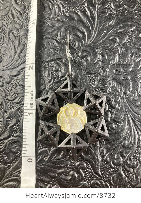 Saint Michael the Archangel Shell and Wood Jewelry Pendant Mini Art or Ornament - #7PC8DiKc8UU-8