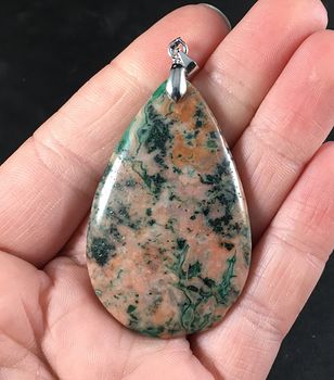 Salmon Pink Orange and Green Crazy Lace Agate Stone Pendant Necklace #4bBaklIaRt0