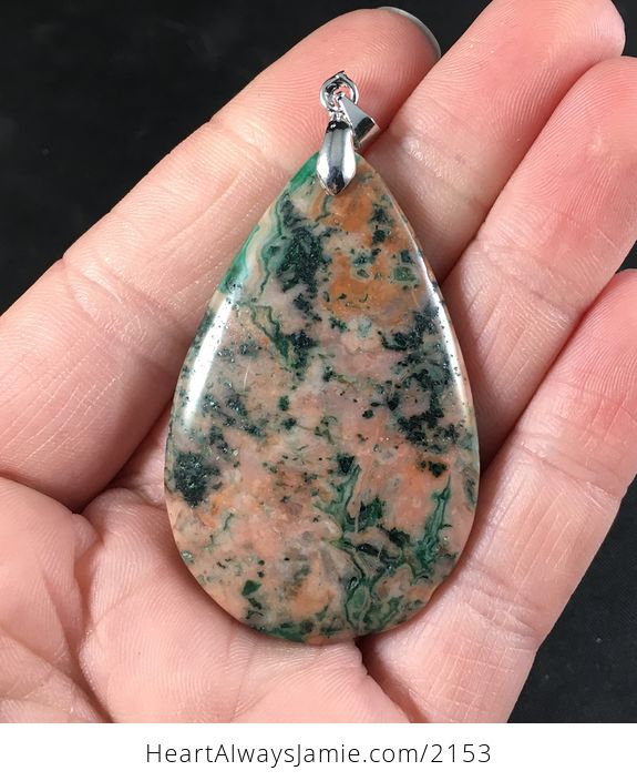 Salmon Pink Orange and Green Crazy Lace Agate Stone Pendant Necklace - #4bBaklIaRt0-1