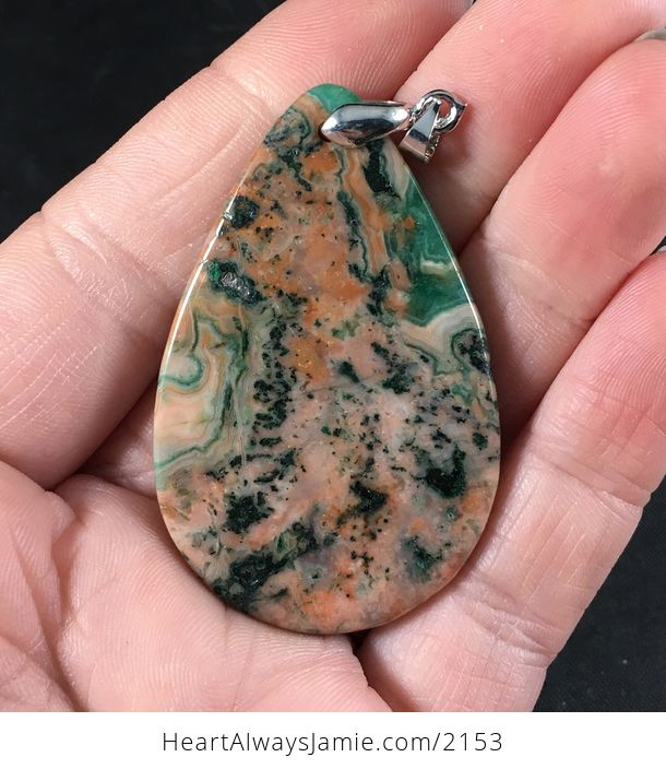 Salmon Pink Orange and Green Crazy Lace Agate Stone Pendant Necklace - #4bBaklIaRt0-2