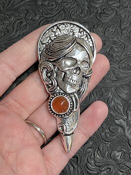 Santa Muerte Skull Pendant with a Carnelian Gem Stone Crystal Jewelry #EXIRkgdq2Dc