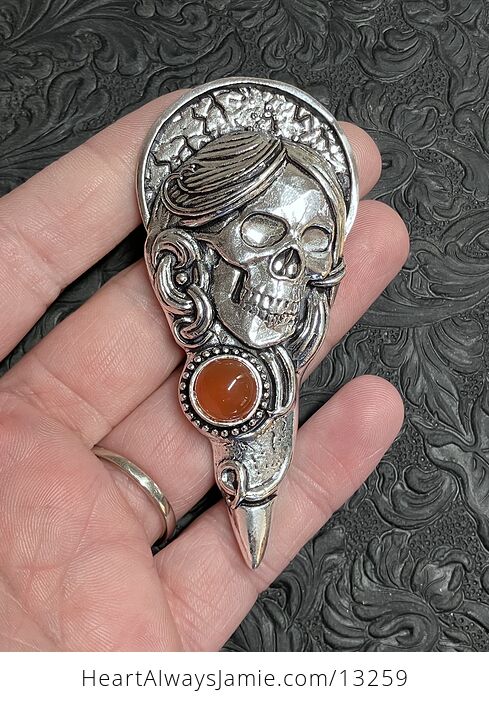 Santa Muerte Skull Pendant with a Carnelian Gem Stone Crystal Jewelry - #EXIRkgdq2Dc-1