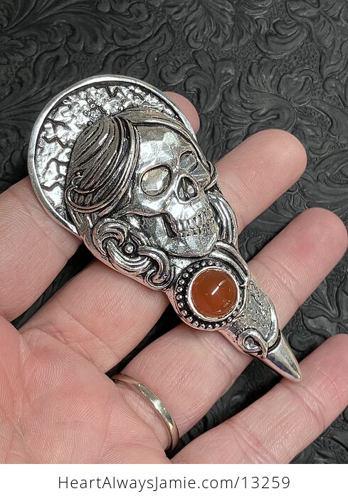 Santa Muerte Skull Pendant with a Carnelian Gem Stone Crystal Jewelry - #EXIRkgdq2Dc-2