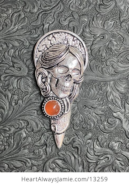 Santa Muerte Skull Pendant with a Carnelian Gem Stone Crystal Jewelry - #EXIRkgdq2Dc-5