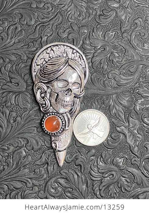 Santa Muerte Skull Pendant with a Carnelian Gem Stone Crystal Jewelry - #EXIRkgdq2Dc-6