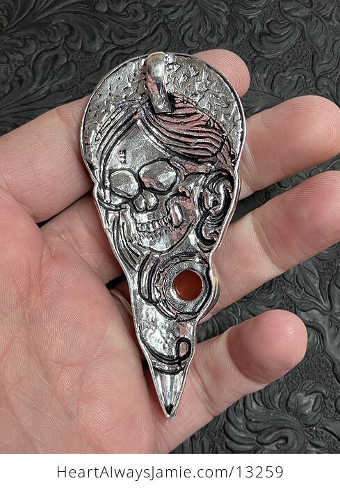 Santa Muerte Skull Pendant with a Carnelian Gem Stone Crystal Jewelry - #EXIRkgdq2Dc-4