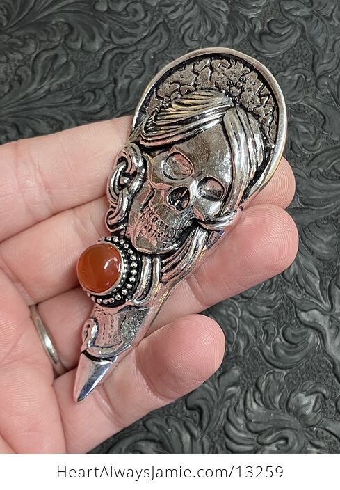 Santa Muerte Skull Pendant with a Carnelian Gem Stone Crystal Jewelry - #EXIRkgdq2Dc-3