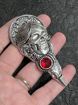 Santa Muerte Skull Pendant with a Faceted Garnet Gem Stone Crystal Jewelry #2If8FZyCukw