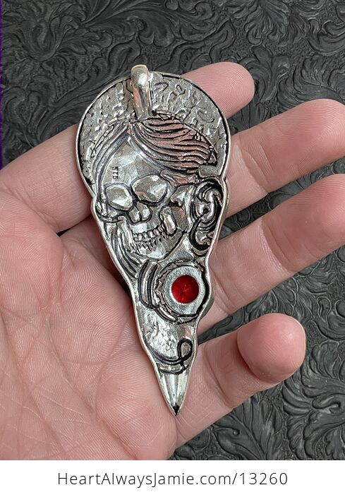 Santa Muerte Skull Pendant with a Faceted Garnet Gem Stone Crystal Jewelry - #2If8FZyCukw-4