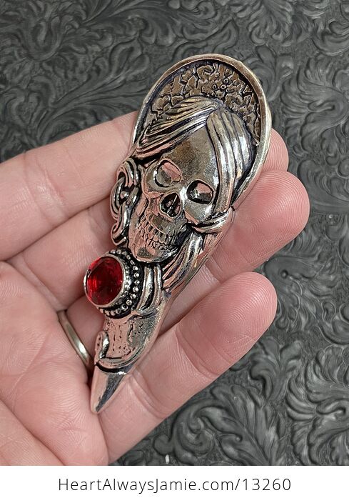 Santa Muerte Skull Pendant with a Faceted Garnet Gem Stone Crystal Jewelry - #2If8FZyCukw-3