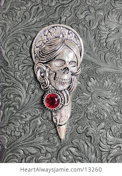 Santa Muerte Skull Pendant with a Faceted Garnet Gem Stone Crystal Jewelry - #2If8FZyCukw-5