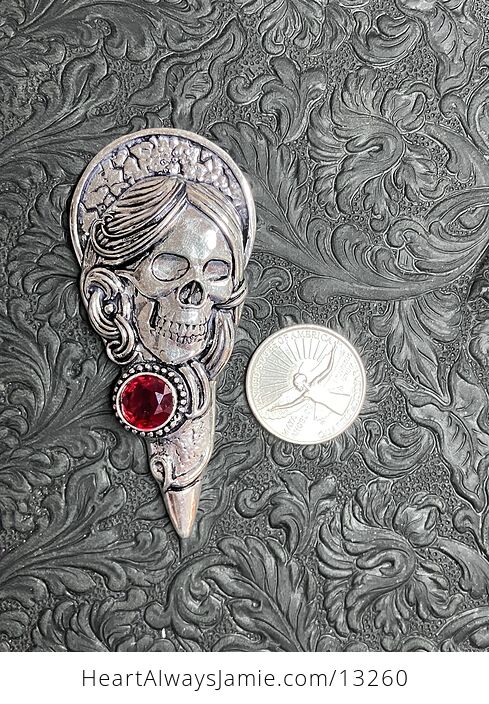 Santa Muerte Skull Pendant with a Faceted Garnet Gem Stone Crystal Jewelry - #2If8FZyCukw-6