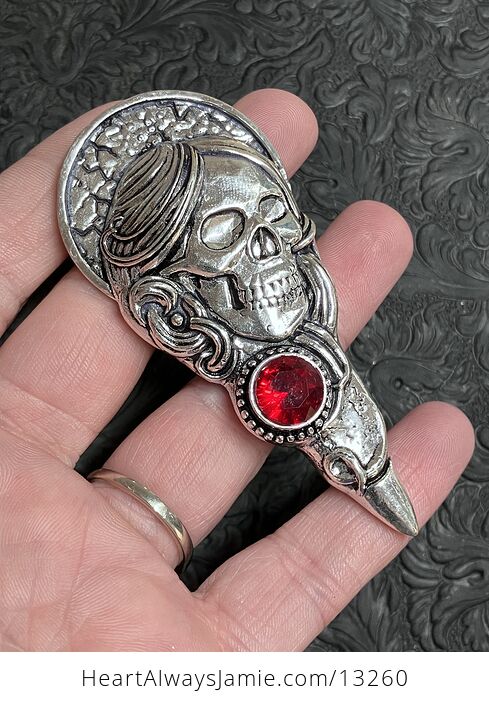 Santa Muerte Skull Pendant with a Faceted Garnet Gem Stone Crystal Jewelry - #2If8FZyCukw-1