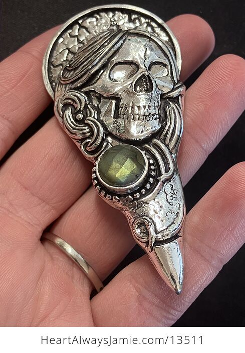 Santa Muerte Skull Pendant with a Faceted Labradorite Gem Stone Crystal Jewelry - #827PQXMWFEg-4