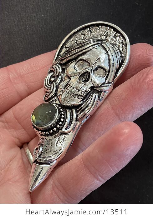 Santa Muerte Skull Pendant with a Faceted Labradorite Gem Stone Crystal Jewelry - #827PQXMWFEg-5