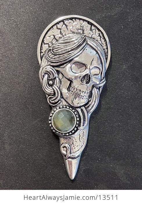 Santa Muerte Skull Pendant with a Faceted Labradorite Gem Stone Crystal Jewelry - #827PQXMWFEg-7