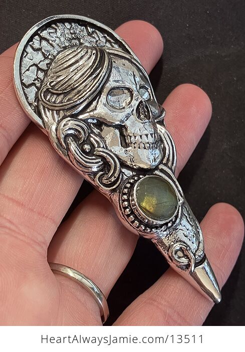 Santa Muerte Skull Pendant with a Faceted Labradorite Gem Stone Crystal Jewelry - #827PQXMWFEg-3