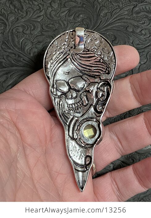 Santa Muerte Skull Pendant with a Faceted Labradorite Gem Stone Crystal Jewelry - #QXMTHFYRHTY-4