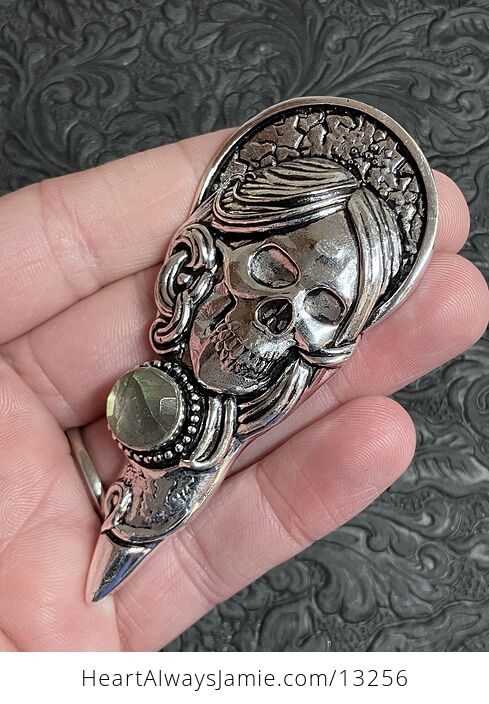 Santa Muerte Skull Pendant with a Faceted Labradorite Gem Stone Crystal Jewelry - #QXMTHFYRHTY-3