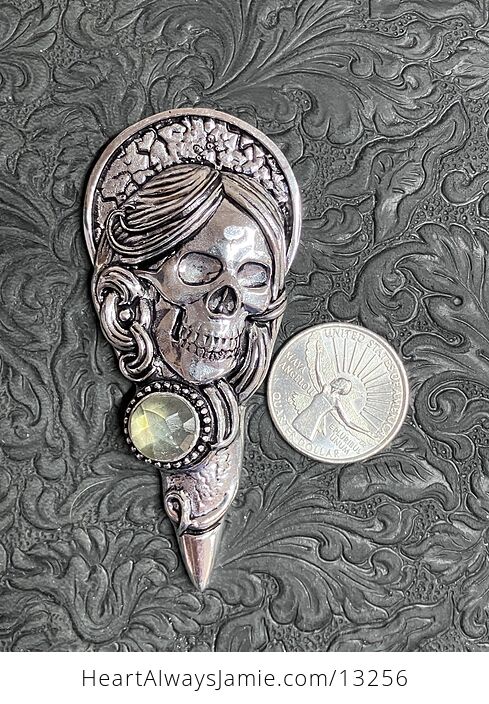 Santa Muerte Skull Pendant with a Faceted Labradorite Gem Stone Crystal Jewelry - #QXMTHFYRHTY-6