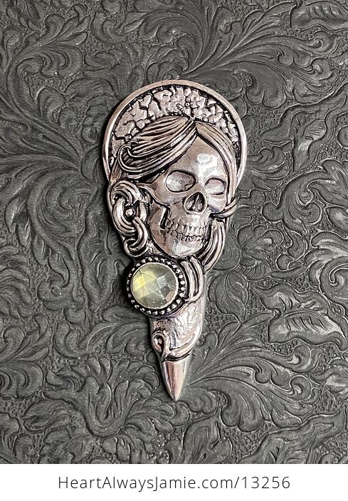 Santa Muerte Skull Pendant with a Faceted Labradorite Gem Stone Crystal Jewelry - #QXMTHFYRHTY-5