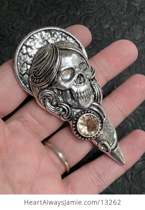 Santa Muerte Skull Pendant with a Faceted Morganite Gem Stone Crystal Jewelry - #IAspNfvuTI4-1