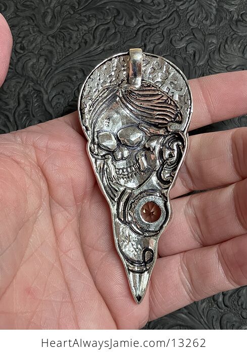 Santa Muerte Skull Pendant with a Faceted Morganite Gem Stone Crystal Jewelry - #IAspNfvuTI4-6