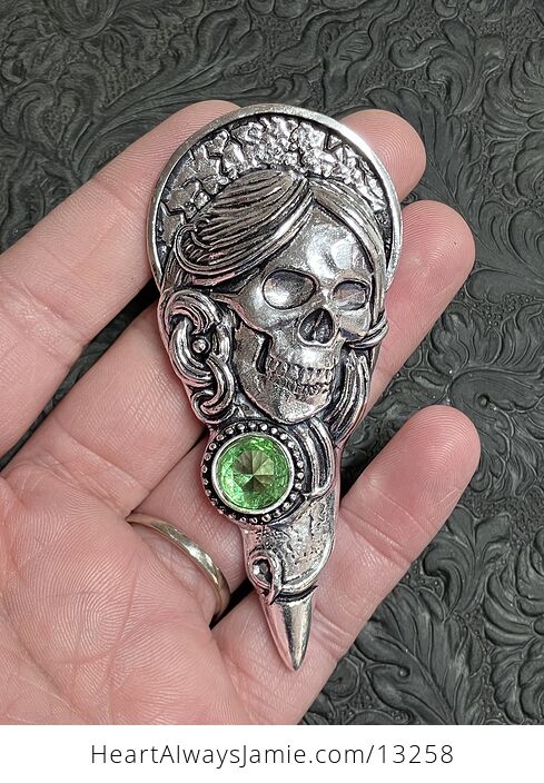 Santa Muerte Skull Pendant with a Faceted Peridot Gem Stone Crystal Jewelry - #myHxEMWaVaM-1