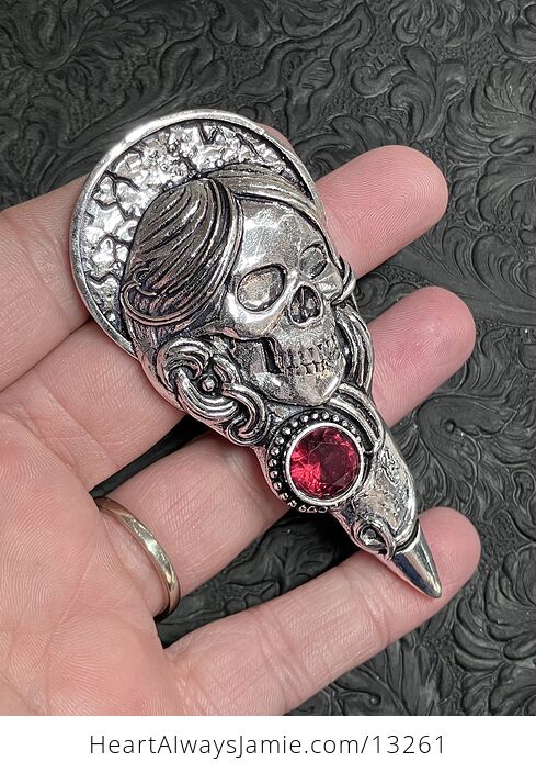 Santa Muerte Skull Pendant with a Faceted Pink Gem Stone Crystal Jewelry - #oHBD2G2L1Zw-4