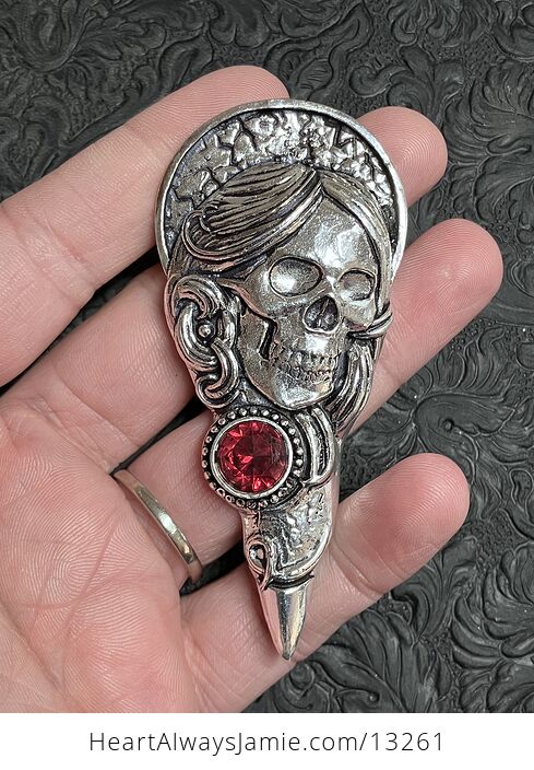 Santa Muerte Skull Pendant with a Faceted Pink Gem Stone Crystal Jewelry - #oHBD2G2L1Zw-3