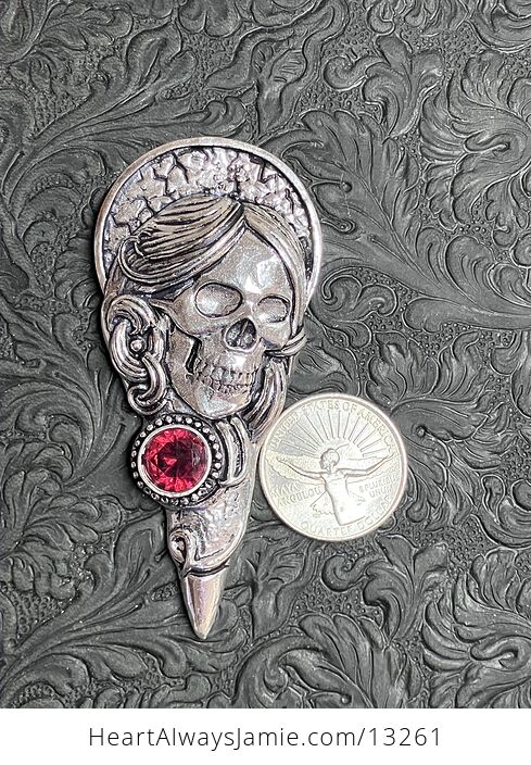 Santa Muerte Skull Pendant with a Faceted Pink Gem Stone Crystal Jewelry - #oHBD2G2L1Zw-2