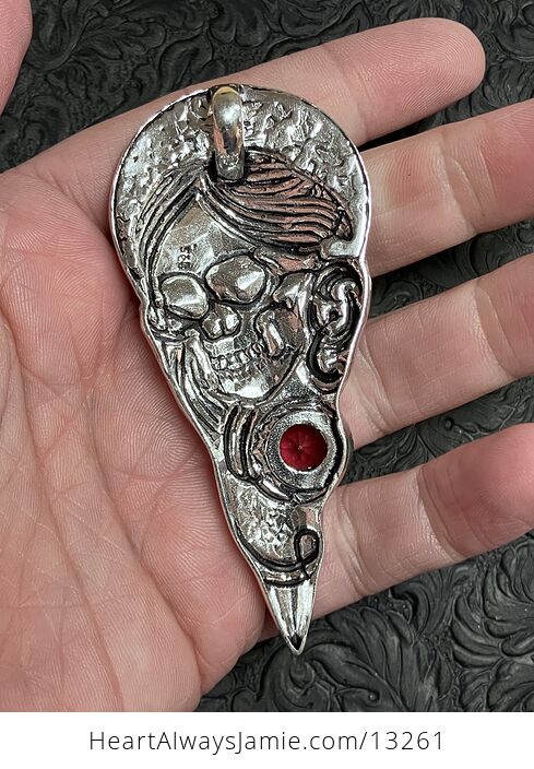 Santa Muerte Skull Pendant with a Faceted Pink Gem Stone Crystal Jewelry - #oHBD2G2L1Zw-6