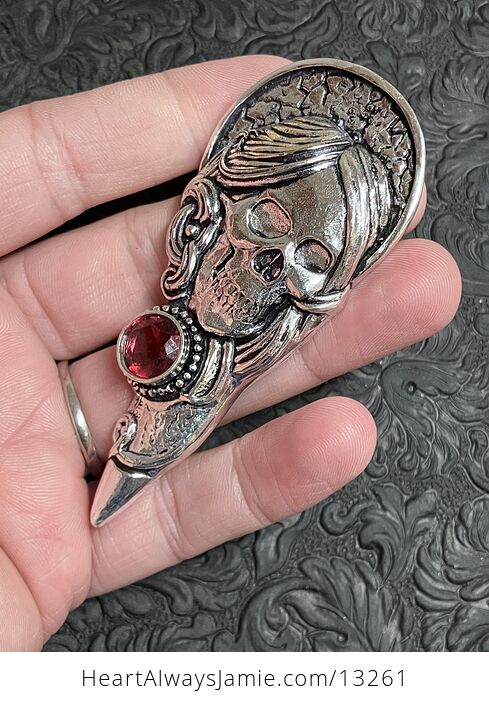 Santa Muerte Skull Pendant with a Faceted Pink Gem Stone Crystal Jewelry - #oHBD2G2L1Zw-5