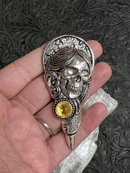 Santa Muerte Skull Pendant with a Faceted Yellow Citrine Gem Stone Crystal Jewelry #Yo4dt25xfP0