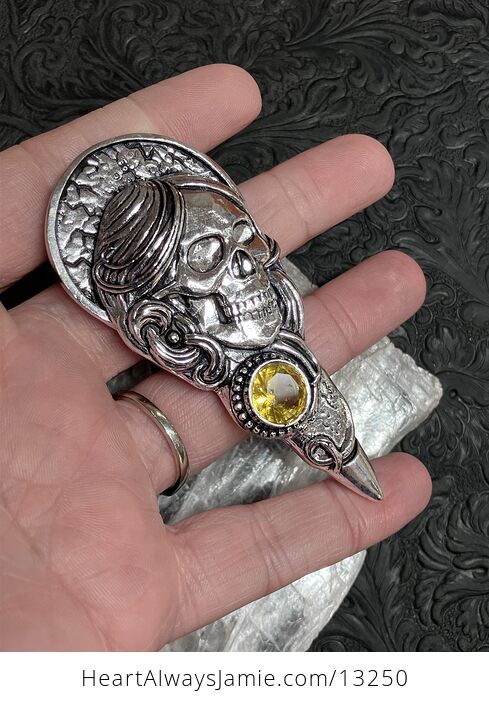 Santa Muerte Skull Pendant with a Faceted Yellow Citrine Gem Stone Crystal Jewelry - #Yo4dt25xfP0-3