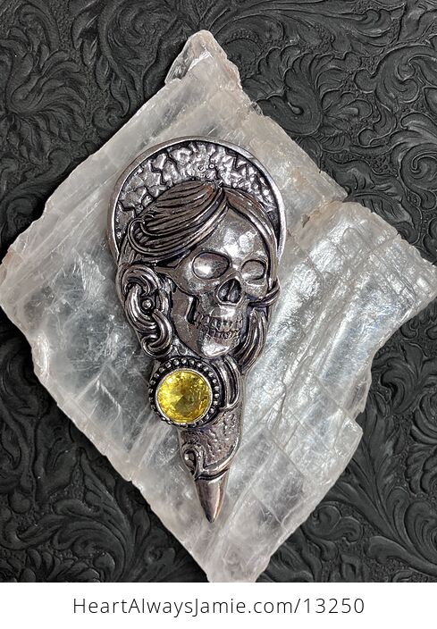 Santa Muerte Skull Pendant with a Faceted Yellow Citrine Gem Stone Crystal Jewelry - #Yo4dt25xfP0-6