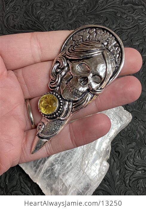 Santa Muerte Skull Pendant with a Faceted Yellow Citrine Gem Stone Crystal Jewelry - #Yo4dt25xfP0-2