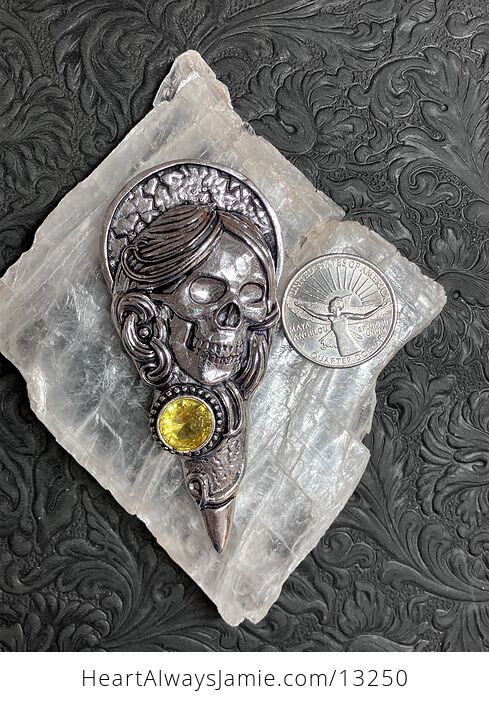 Santa Muerte Skull Pendant with a Faceted Yellow Citrine Gem Stone Crystal Jewelry - #Yo4dt25xfP0-7