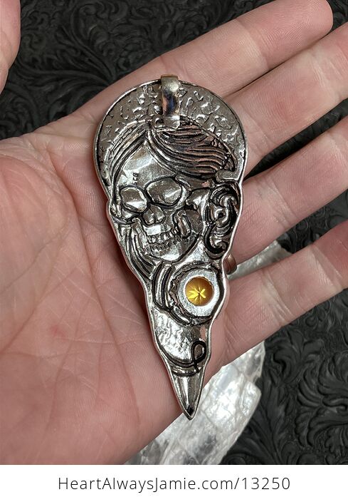 Santa Muerte Skull Pendant with a Faceted Yellow Citrine Gem Stone Crystal Jewelry - #Yo4dt25xfP0-5