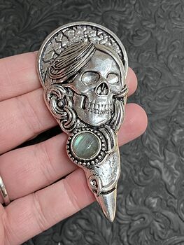 Santa Muerte Skull Pendant with a Labradorite Gem Stone Crystal Jewelry #vHzqqHtluVU