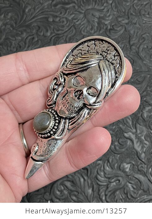 Santa Muerte Skull Pendant with a Labradorite Gem Stone Crystal Jewelry - #vHzqqHtluVU-6